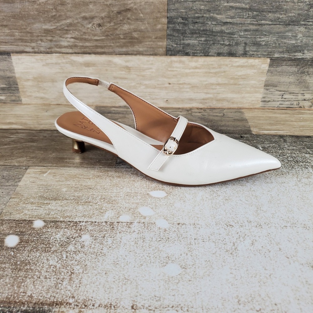 Naturalizer Grayson Womens Pump Sz 6.5 M White Slingback Pointed Toe Kitten Heel